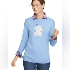 Talbots periwinkle blue polar bear family Cotten blend sweater top